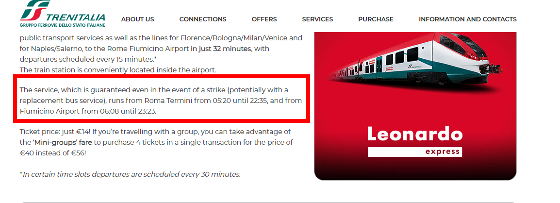 Leonardo Express (aeropuerto Fiumicino/Roma Termini) - Foro Italia