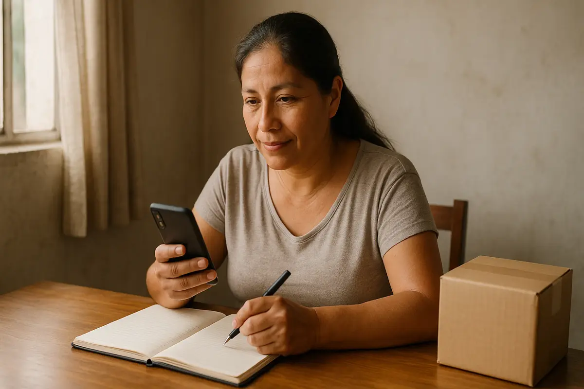 Venta por consigna sin inversión inicial - LATAM 2025 Mujer latina vendiendo productos por consigna desde casa en 2025