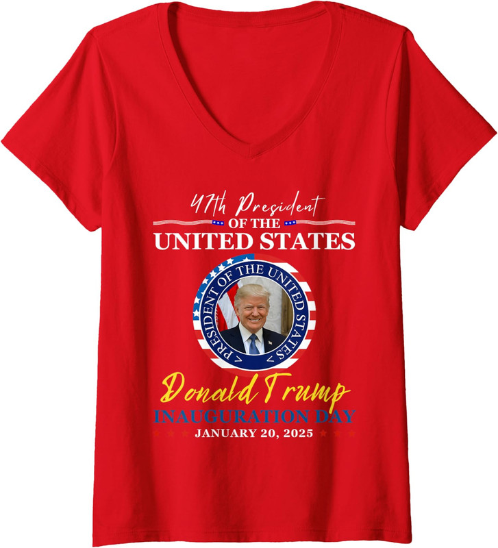 President Trump Inauguration Day 2025 Memorabilia US Ladies' V-Neck Tshirt