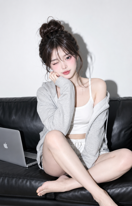 Cô gái ngồi trên sofa
