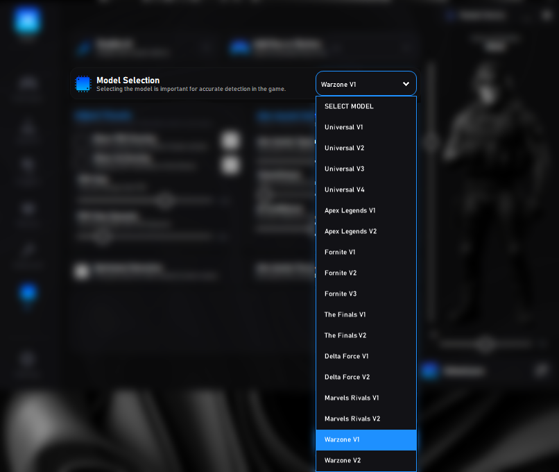 AI model selection panel
