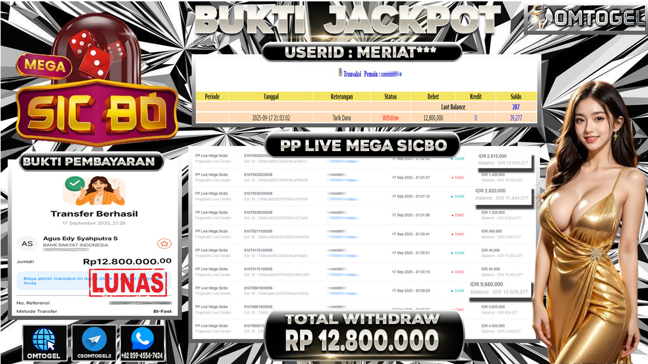 OMTOGEL JACKPOT PRAGMATIC CASINO LIVE MEGA SICBO 12 JUTA DI BAYAR LUNAS ,-