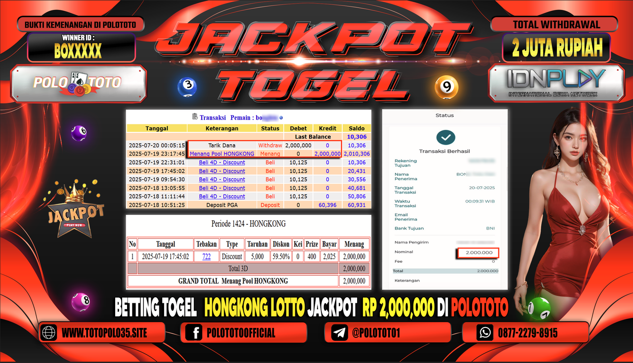 POLOTOTO JACKPOT TOGEL HONGKONG LOTTO Rp.2.000.000,- LUNAS