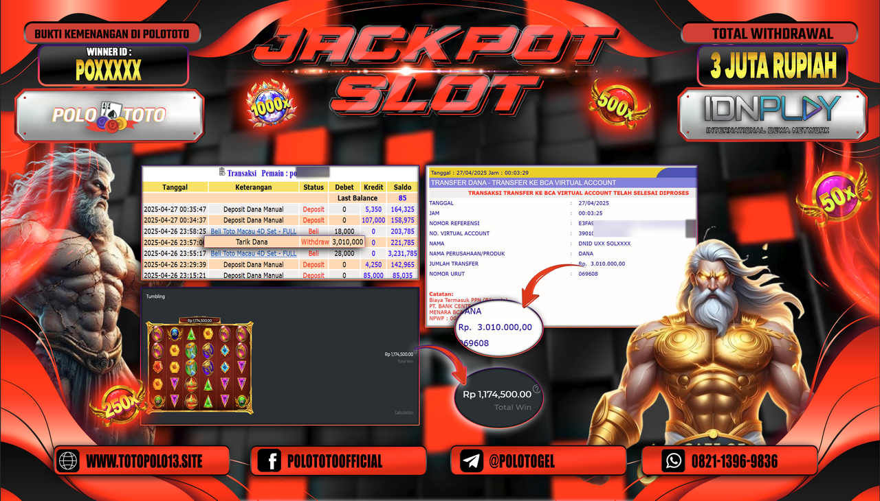 POLOTOTO JACKPOT SLOT GATES OF OLYMPUS 1000 Rp.3.010.000,-