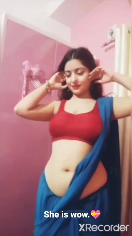 Rupsa Sexy Boobs and Navel in red bra and blue saree.mp4_snapshot_00.31.386