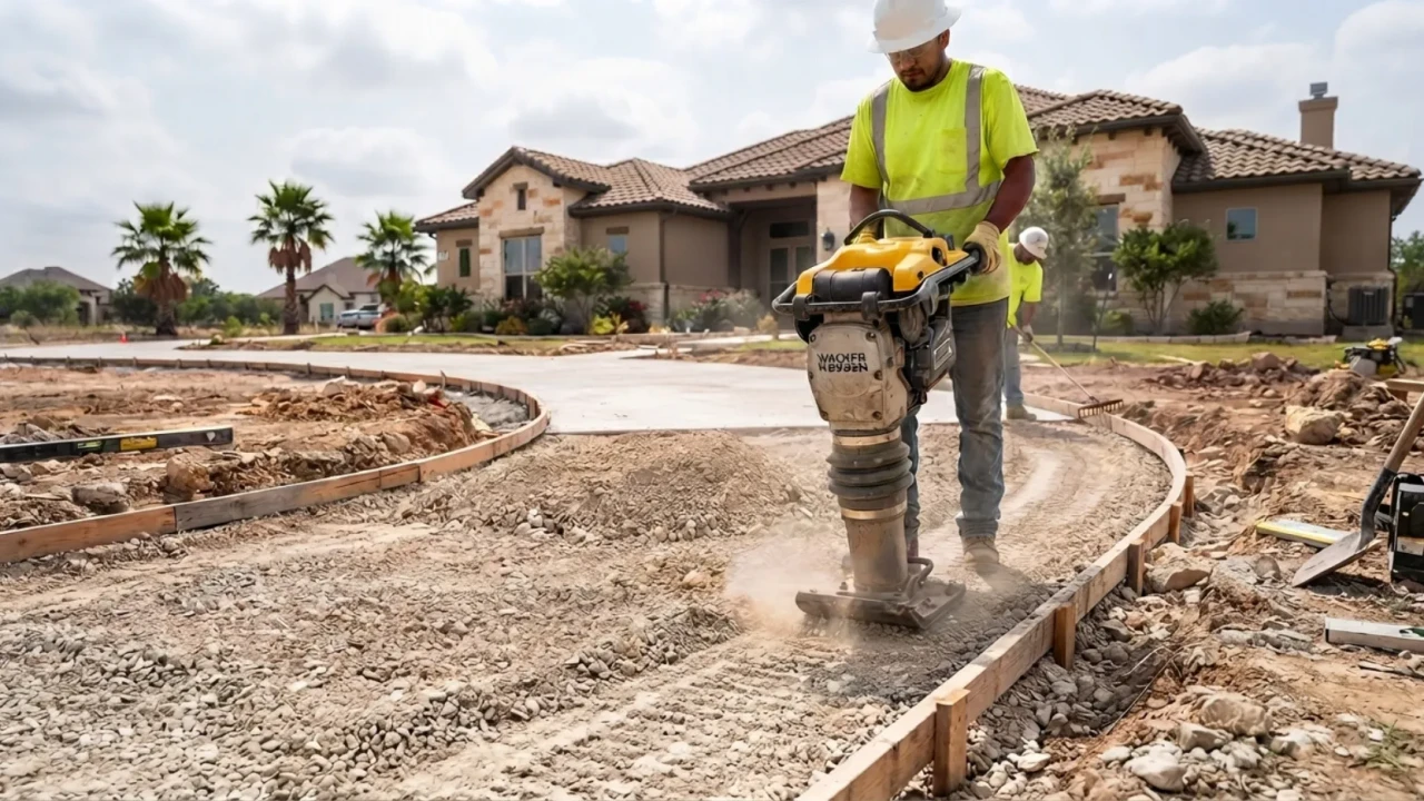 Concrete driveway base preparation compaction San Antonio Texas