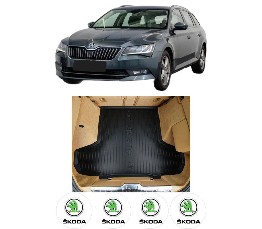 Tavita Portbagaj SKODA SUPERB III Estate (3V5) din 2015-2024, Protectie Portbagaj Auto, 4x Stickere auto cu SKODA