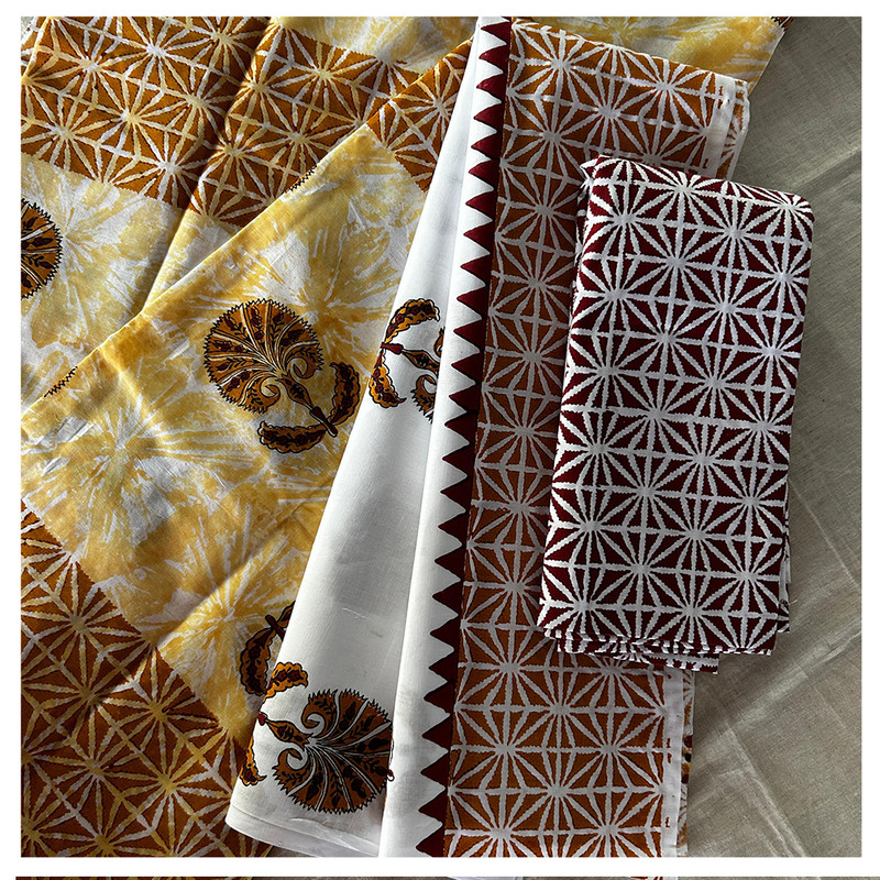 Qyaari by Penkraft Handblock Printed Cotton Dress  Material