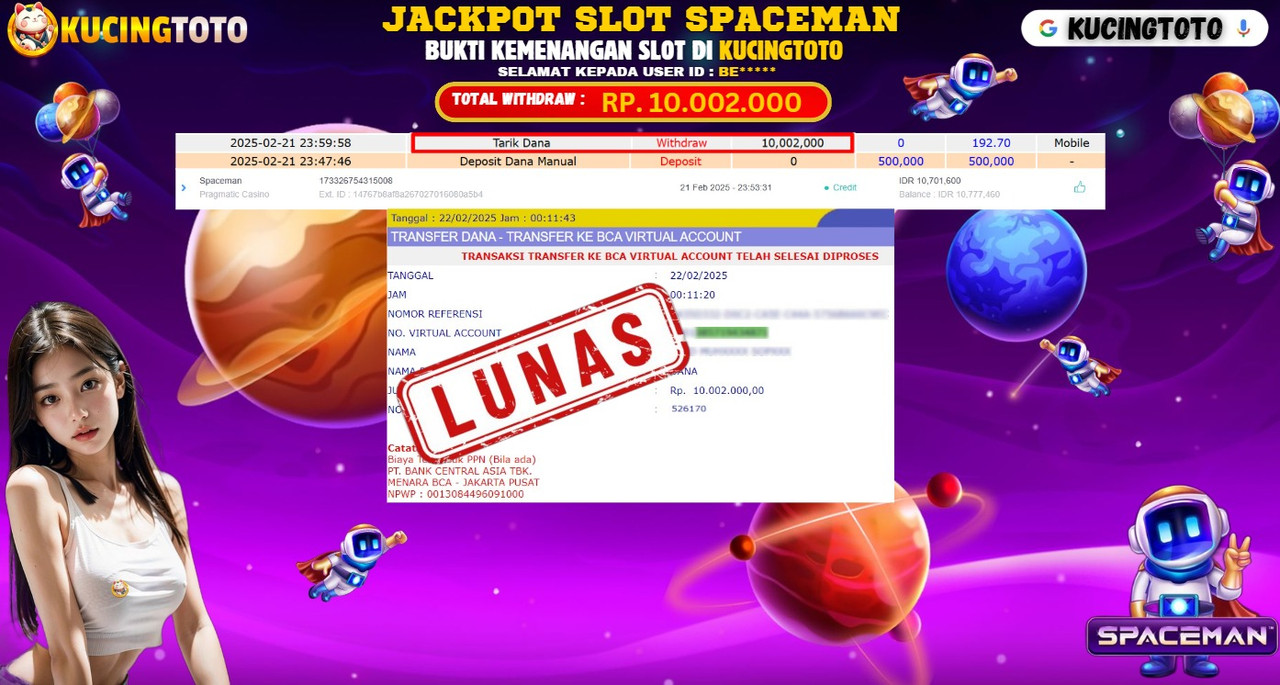 KUCINGTOTO JACKPOT SLOT SPACEMAN RP.10.002.000.,- LUNAS