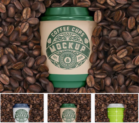 Scene with Paper Cups and Coffee Beans Mockup Scene with Paper Cups and Coffee Beans Mockup