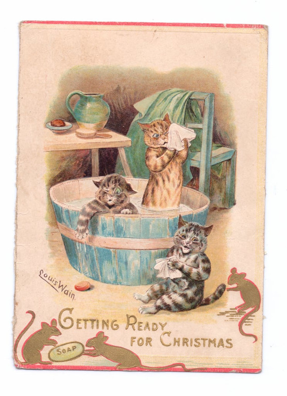 Louis-Wain-A-Victorian-Christmas-card-of-two-cats-in-a-bathtub-while-two-mice-play-with-a-b-Mei