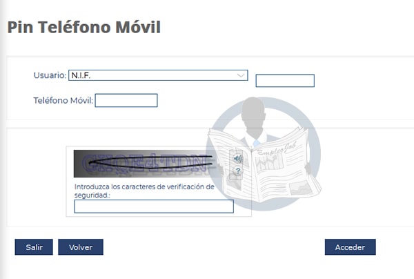 Apartado donde hay que introducir el DNI y el número de teléfono donde recibir el SMS para la consulta de la prestación por desempleo