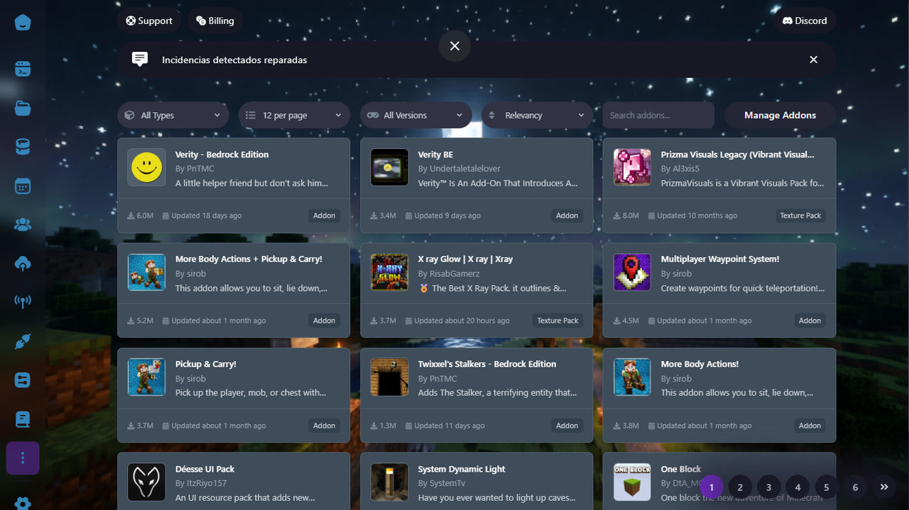Addons del panel