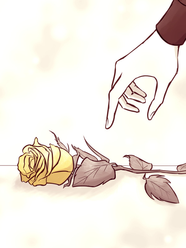 A HifuGen Comic. The cover page is a full spread of a single yellow rose lying on the ground and a hand (Gentaro's) reaching for it. 