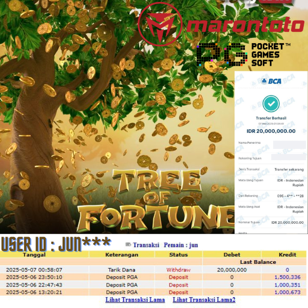 Bukti Kemenangan Member Marontoto Sebesar 20,000,000 JuTa