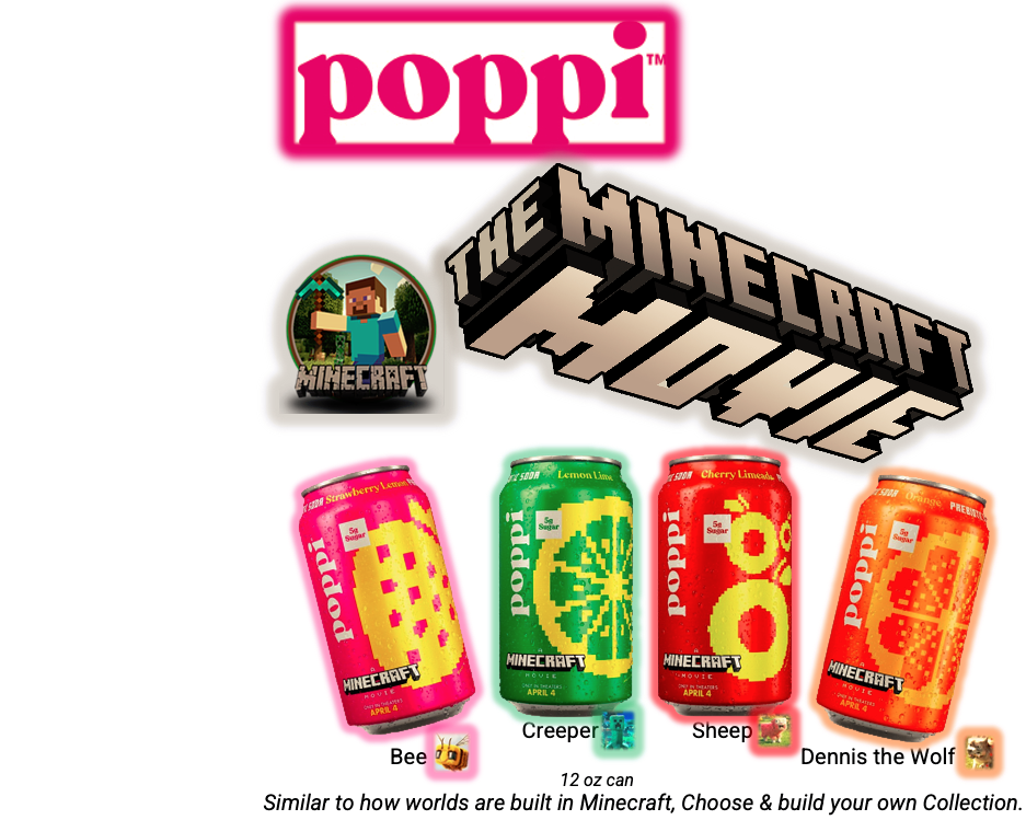 Poppi MineCraft MoviePromo limited-edition 4-core Iconic Flavors