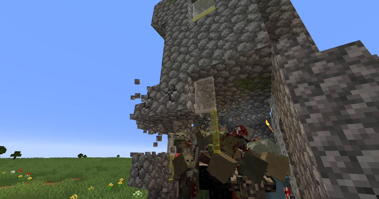 Zombies will use every possible method to reach their target. Hiding from them is a challenge—they can dig through blocks, throw debris, and much more.