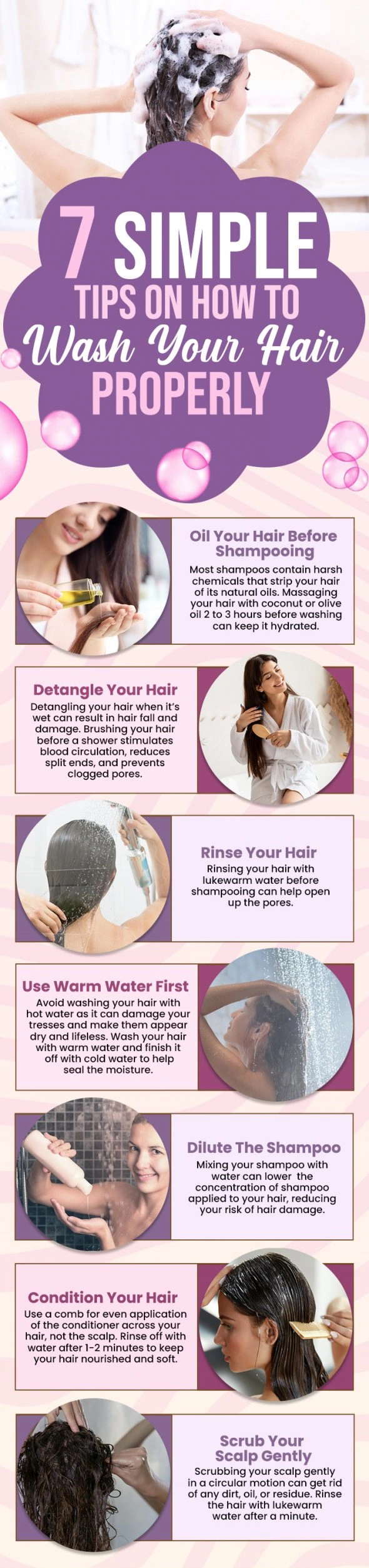 How to wash hair properly - Infographic