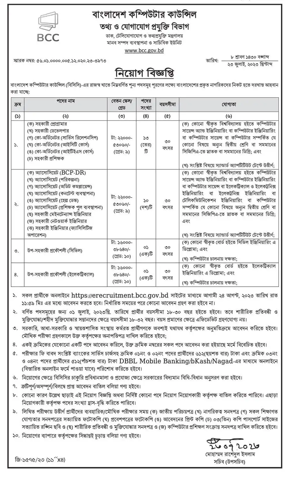 BCC Job Circular 2024