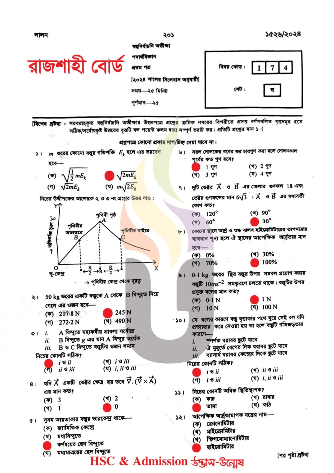 রাজশাহী বোর্ড এইচএসসি পদার্থবিজ্ঞান ১ম পত্র এমসিকিউ প্রশ্ন সমাধান ২০২৪