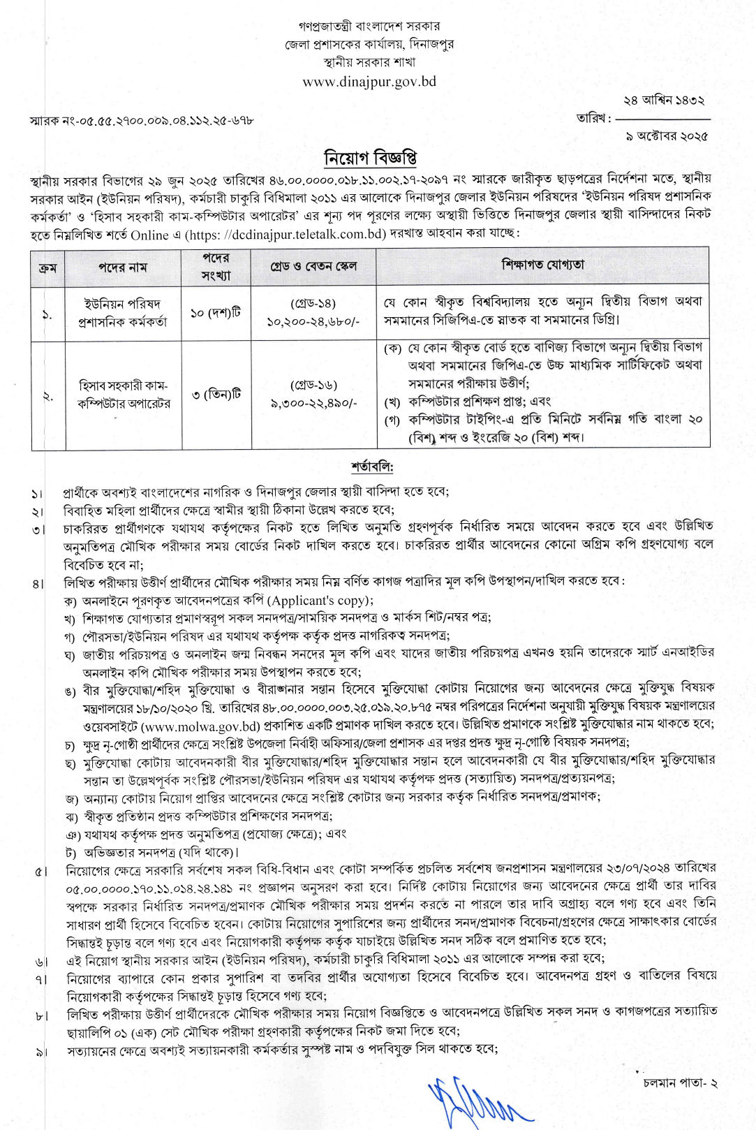 District Commissioner Job Circular