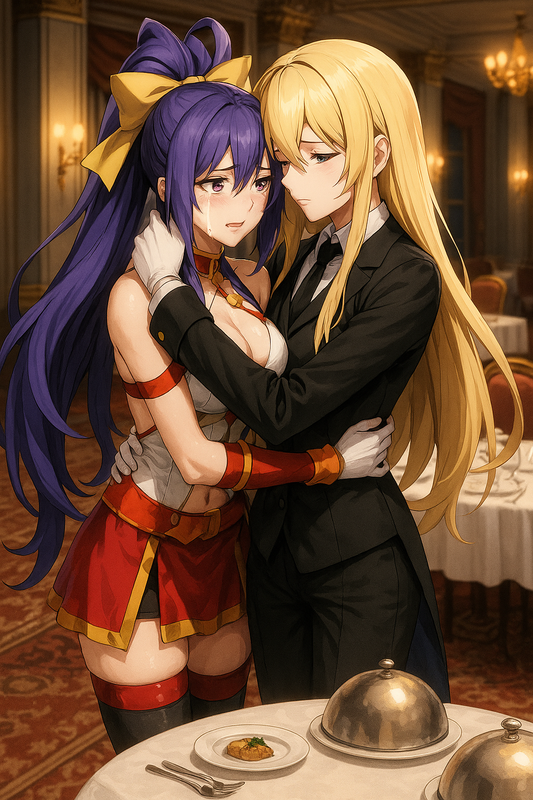 Noel Vermillion and Mai Natsume's Diner embrace