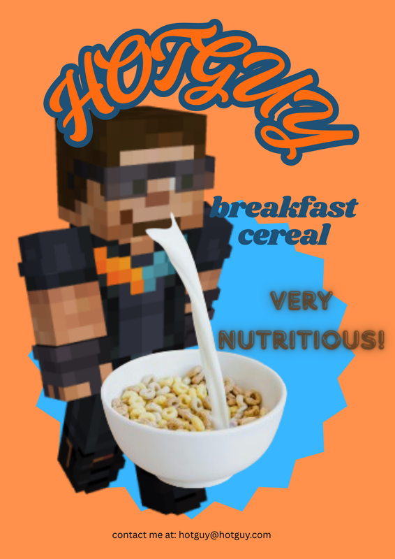 cereal box with badly photoshopped hotguy on it