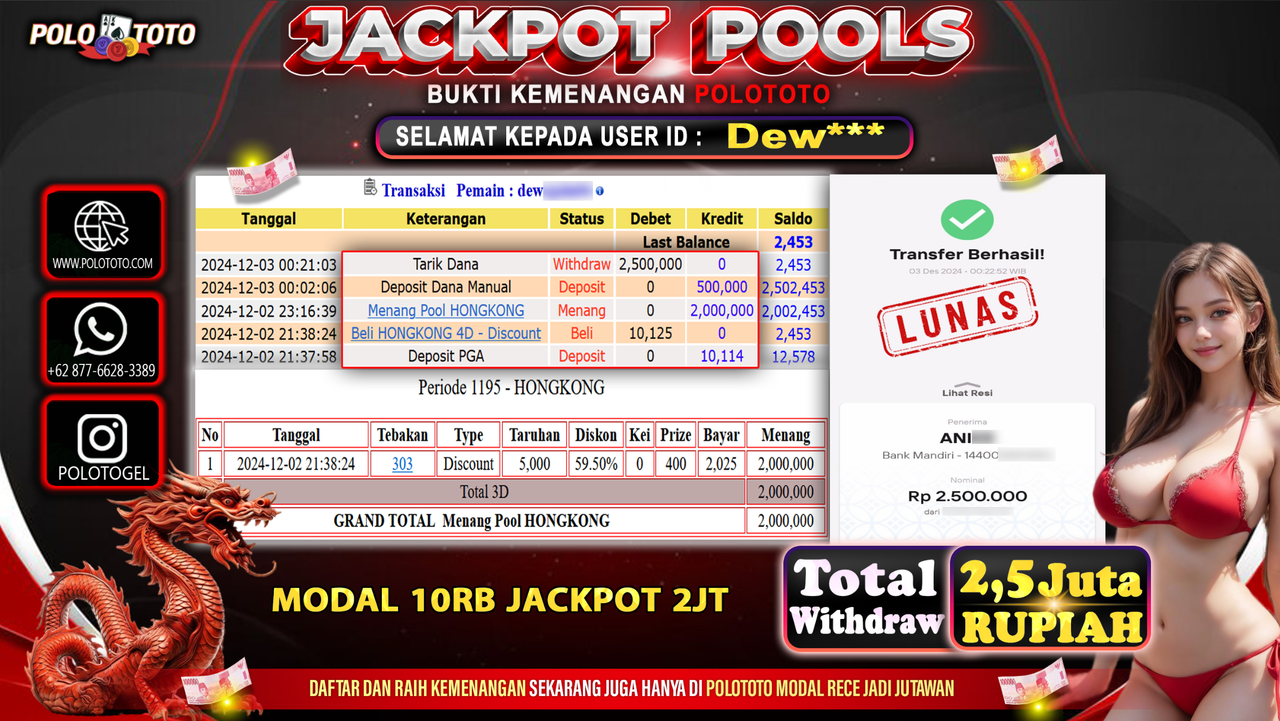 POLOTOTO JACKPOT TOGEL PASARAN HONGKONG Rp.2,500.000,-