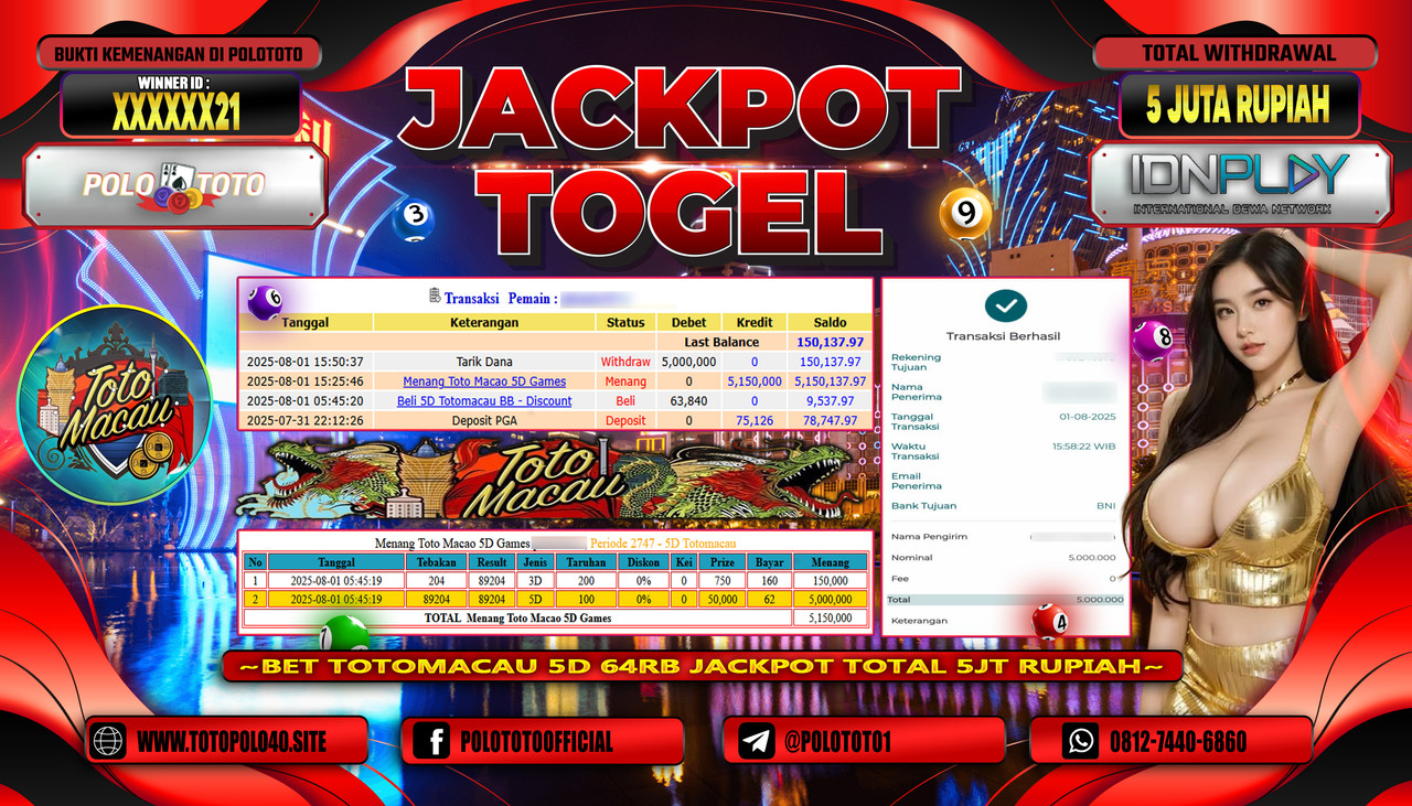 POLOTOTO JACKPOT TOGEL TOTO MACAU Rp.5.000.000,- LUNAS