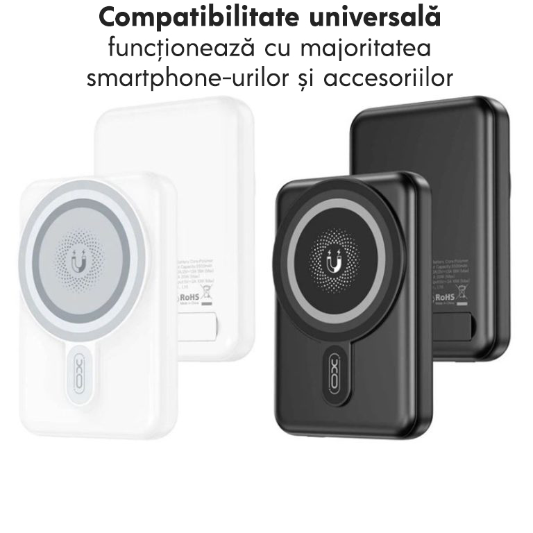 Baterie externa cu incarcare wireless XO PR264, 15W+PD20W, Magnetica, Suport Stand, 10000mAh, Incarcare rapida, Negru powerbank xo pr264 magnetica capacitate 10000mah suport sustinere port type c alb 3