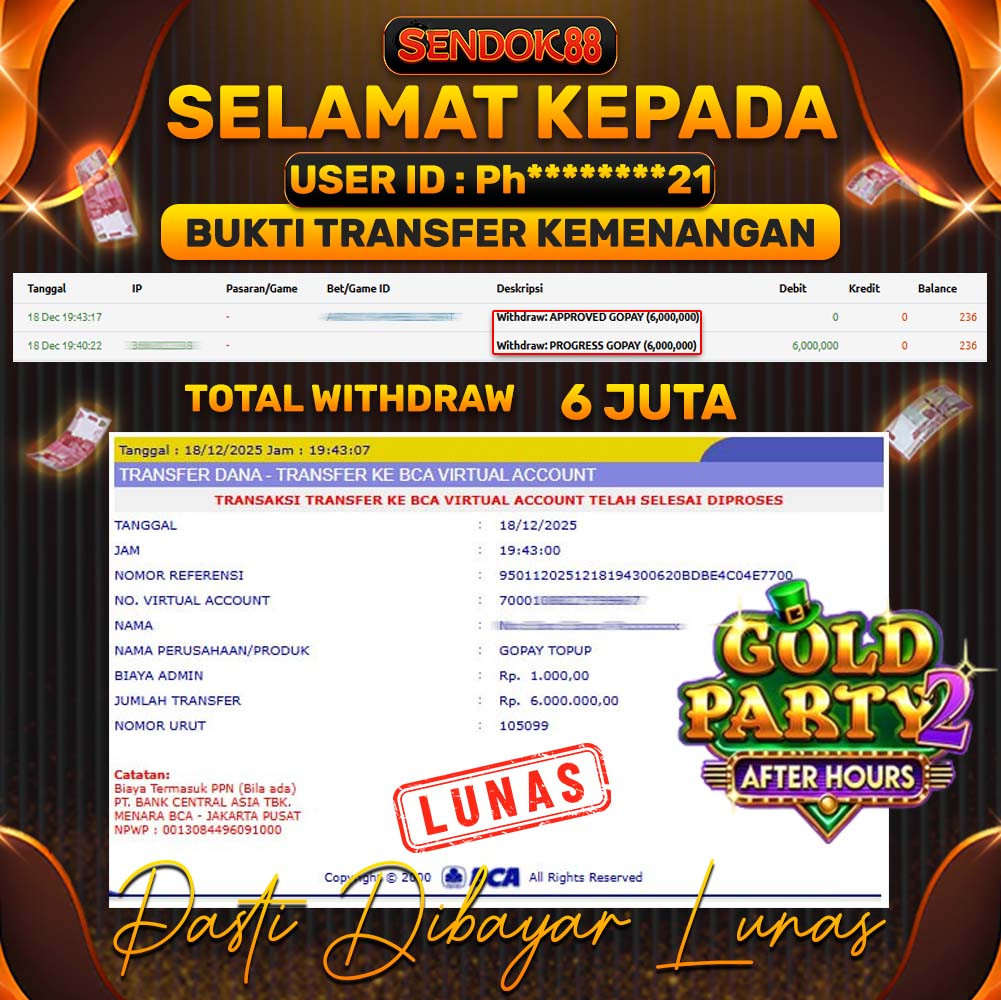 SENDOK88 JEPE! GOLD PARTY 2 AFTER HOURS Rp 6.000.000,- LUNAS!