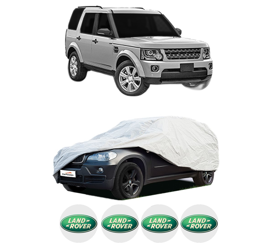 Husa tip prelata auto pentru LAND ROVER DISCOVERY IV VAN (L319) din 2011-2017, Culoare Gri, material textil impermeabil, rezistanta la intemperii praf UV, CARPASSION Husa Protectie, 4 Stickere auto cu LAND ROVER