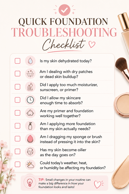 how to avoid cakey makeup, quick foundation troubleshooting checklist 