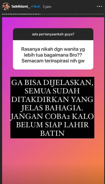 Balasan Fadel Islami untuk netizen yang ingin mengikuti jejaknya menikahi wanita lebih tua
