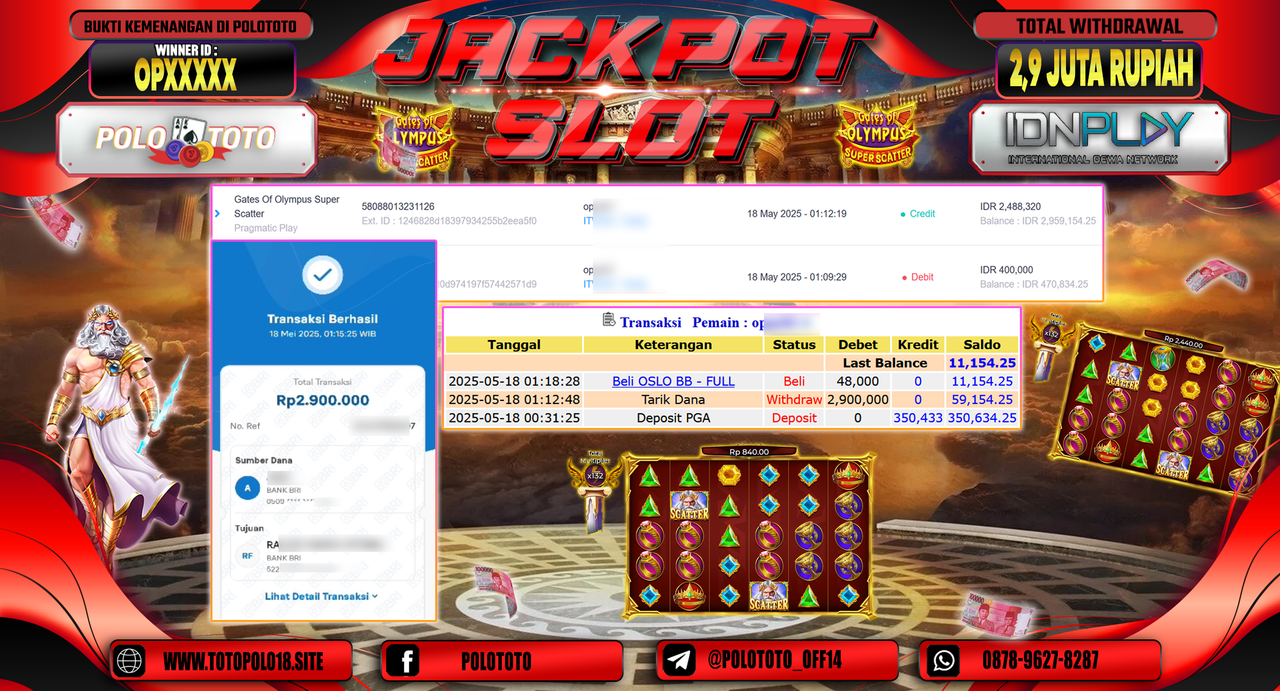 POLOTOTO JACKPOT SLOT GATES OF OLYMPUS SUPER SCATTER Rp.2.900.000,-