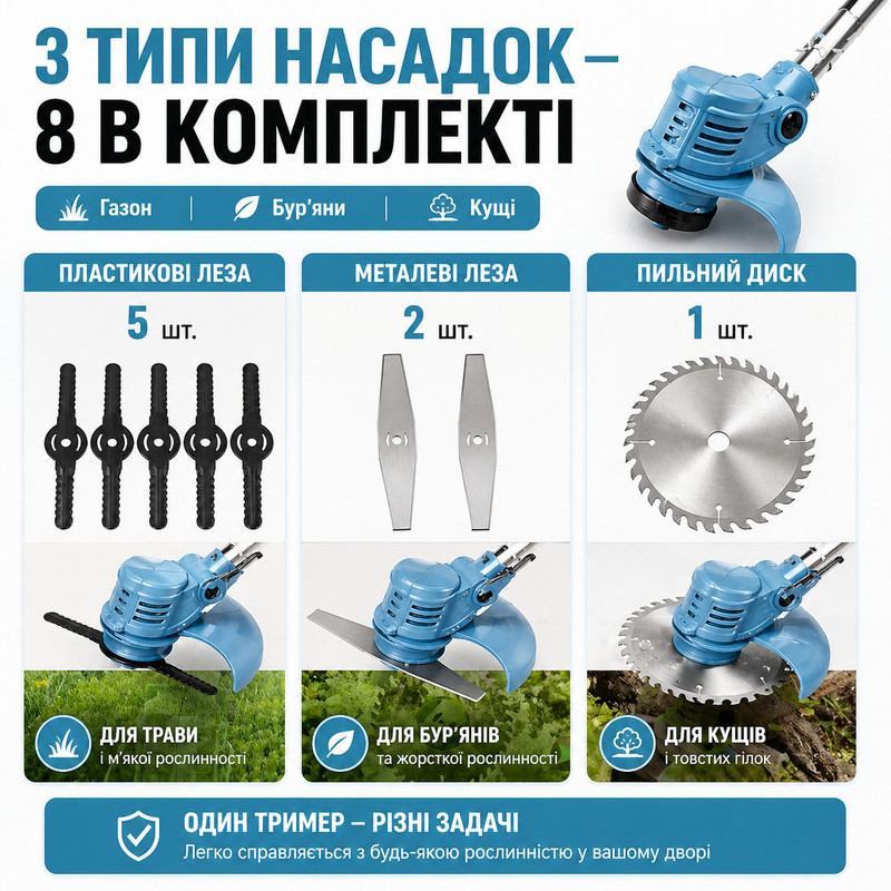 Акумуляторний тример для трави та бур'янів SMARTUS 36V на колесах