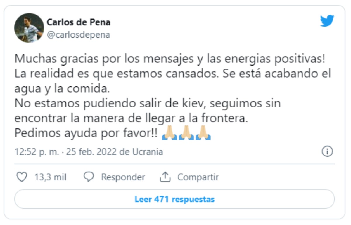 Futbolista uruguayo pide salir de Kiev, dice que se quedan sin alimentos y agua