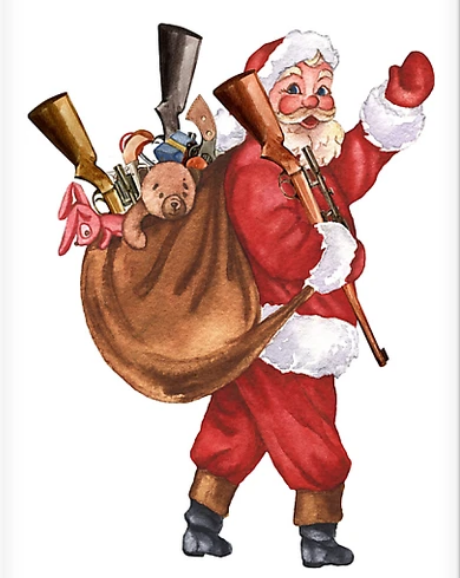 Screenshot 2025 12 22 at 11 45 46 Christmas Santa with Guns Shooting Watercolor Greeting Card for Sa