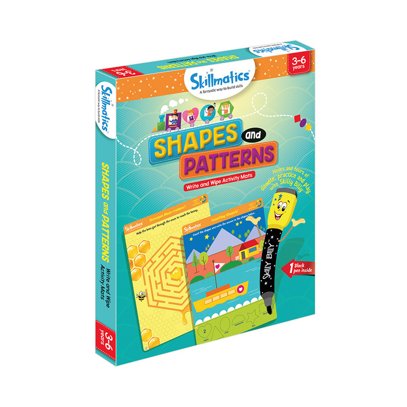 Skillmatics Educational Game: Shapes and Patterns | Reusable Activity Mats with Dry Erase Marker | Gifts, Travel Toy & Learning Tool for Ages 3-6