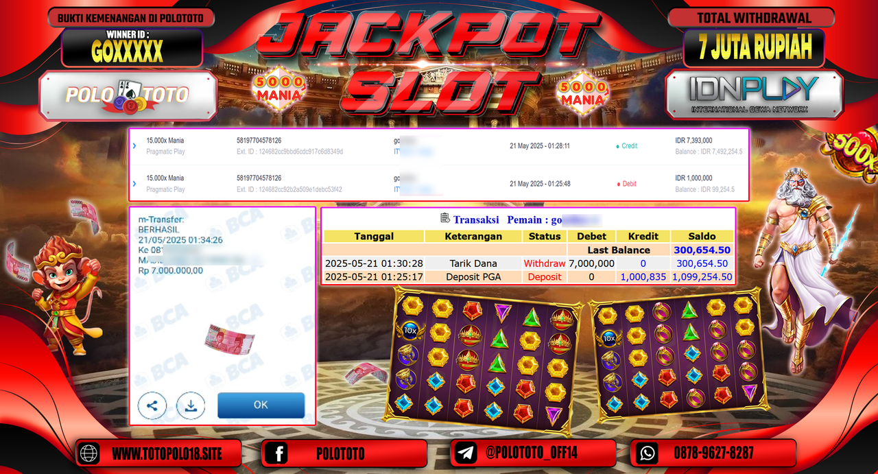POLOTOTO JACKPOT SLOT 15.000X MANIA Rp.7.000.000,-