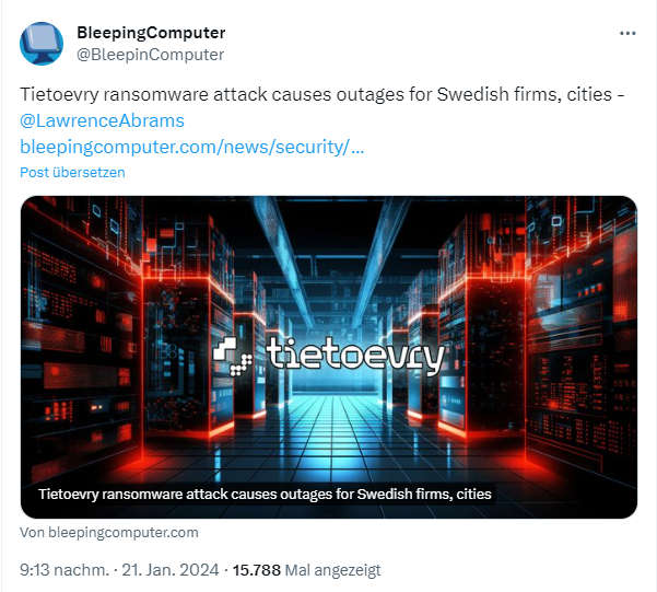 Ransomware-Angriff auf Tietoevry 