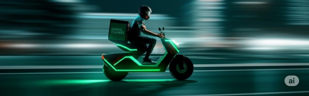 Livreur à moto Huges Service dans les rues de Dakar