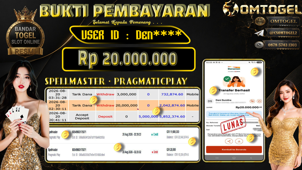 OMTOGEL JACKPOT PRAGMATIC PLAY SPELLMASTER Rp,20,000,000,- DIBAYAR LUNAS