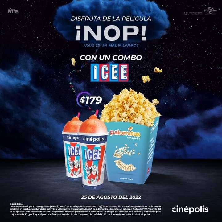 Combo Cinépolis: Palomitas y 2 Icee por 179 
