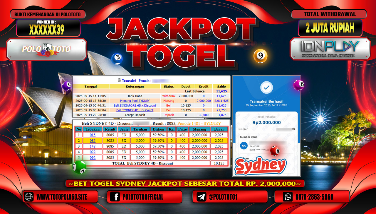 POLOTOTO JACKPOT TOGEL POOL SYDNEY Rp.2.000.000,-LUNAS