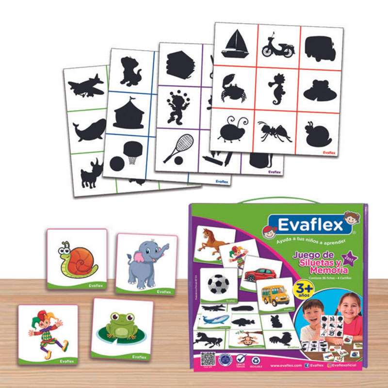 SILUETAS Y MEMORIA 36 FICHAS 4 TABLEROS