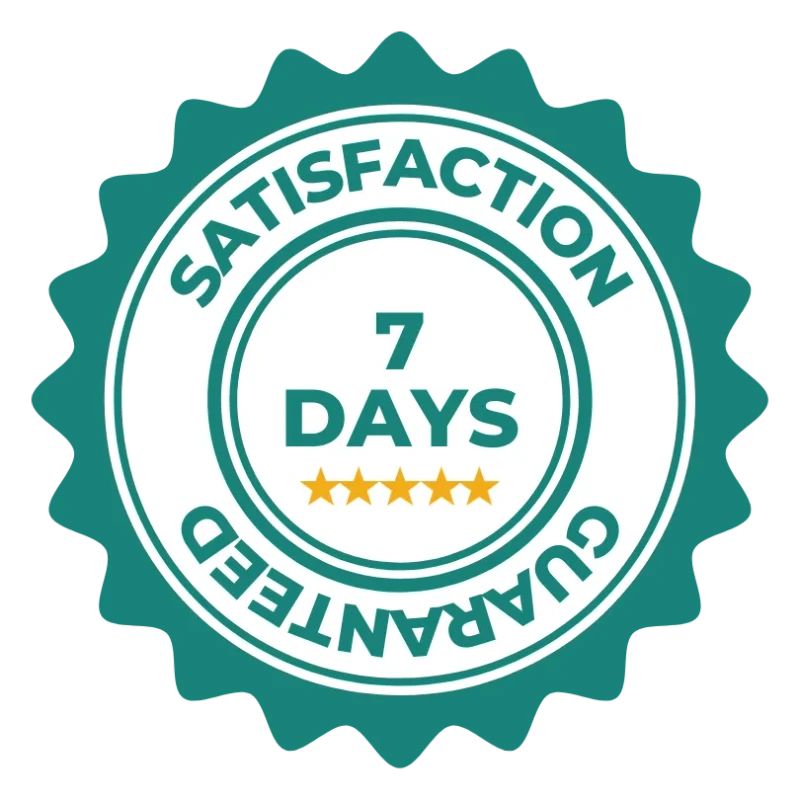 7-day satisfaction guarantee seal.