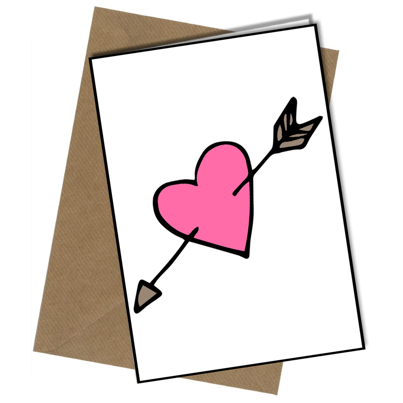 LOVE HEART PINK CUPIDS ARROW CARD