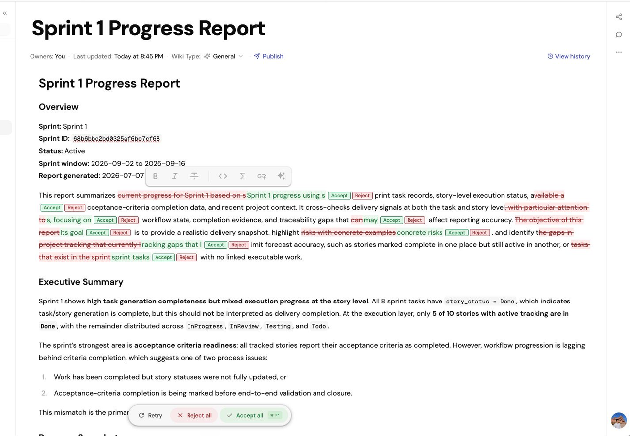 AI-assisted writing inside the Wiki editor