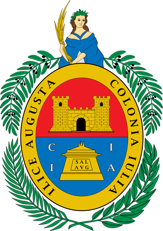 El escudo de la ciudad de Elche es en gran parte el reverso de un Semis o un As de Tiberio acuñado en Ilici Augusta. 2000px-Escut-d-Elx-svg